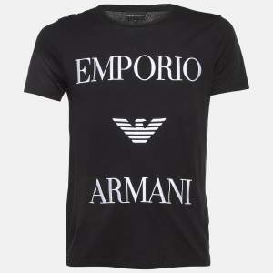 Emporio Armani Black Logo Embroidered Cotton Crew Neck T-Shirt M