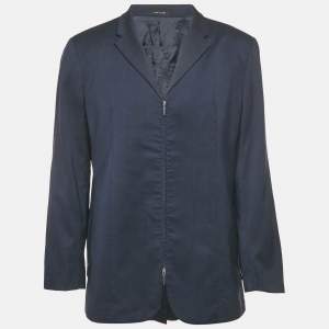 Emporio Armani Blue Wool Zip-Up Blazer L