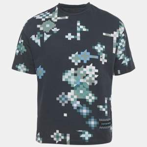Emporio Armani Blue Geometric Print Jersey Crew Neck T-Shirt S