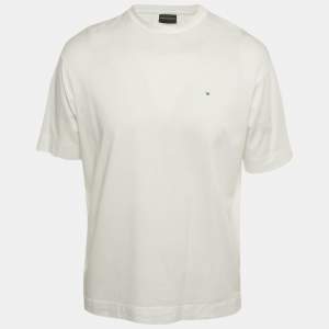 Pre Owned Emporio Armani White Logo Embroidered Cotton Crewneck T-Shirt S 