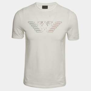 Emporio Armani White Logo Print Cotton Crewneck T-Shirt S