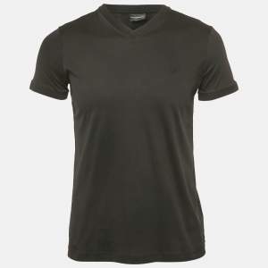Pre Owned Emporio Armani Black Jersey V-Neck T-Shirt S