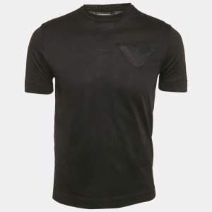 Pre Owned Emporio Armani Black Logo Embroidered Jersey T-Shirt S