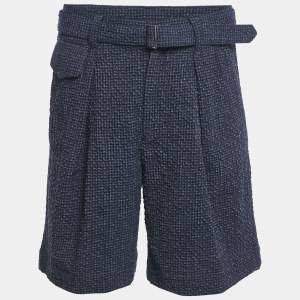 Pre Owned Emporio Armani Blue Textured Checks Wool Shorts S