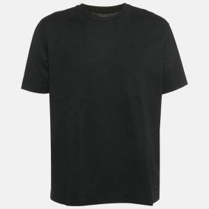 Pre Owned Emporio Armani Black Zig Zag Patterned Cotton T-Shirt XXXL 