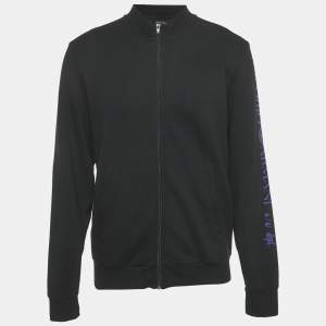 مملوكة مسبقًا Emporio Armani Black Cotton Logo Print Zip Front Hoodie L