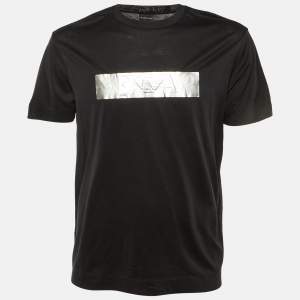 Pre Owned Emporio Armani Black Foil Logo Detail Knit T-Shirt L
