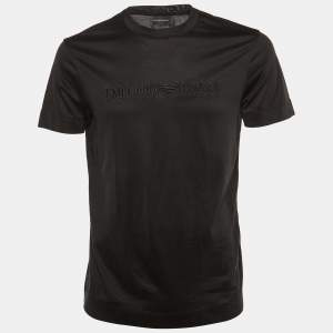 Pre Owned Emporio Armani Black Logo Embroidered Jersey Crew Neck T-Shirt L