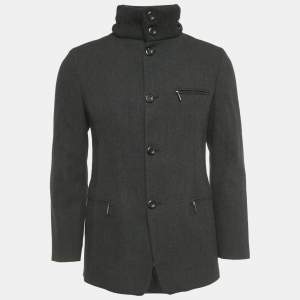 مملوكة مسبقًا معطف بغطاء رأس مخفي من صوف وقطن رمادي إمبريو أرماني وسط