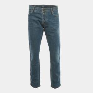Pre Owned Emporio Armani Blue Washed Denim Tapered Fit Jeans XXL Waist 38"