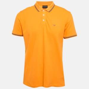 مملوكة مسبقًا تي شيرت بولو بيكيه إيمبريو أرماني بطبعة شعار برتقالي مقاس كبير - إلارج