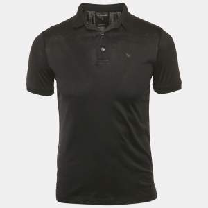 مملوكة مسبقًا Emporio Armani Black Jersey Polo T-Shirt XS