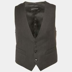 Pre Owned Emporio Armani Grey Pinstriped Wool Vest L