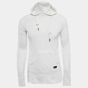 Pre Owned Emporio Armani White Modal Knit Hooded Sweatshirt M
