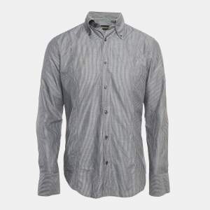 مملوكة مسبقًا Emporio Armani Dark Grey Striped Cotton Button Front Shirt S