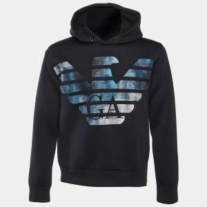 Pre Owned هودي أمبريو أرماني تطريز شعار جيرسي أزرق منتصف الليل صغير