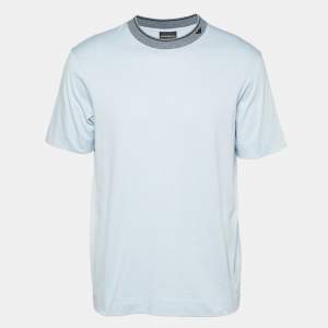 Pre Owned تِي شيرت جيرسي أزرق إيمبريو أرماني بشعار النسر الصغير مقاس متوسط (ميديوم)