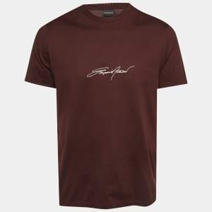 مملوكة مسبقًا Emporio Armani Burgundy Logo Embroidered Jersey T-Shirt XL