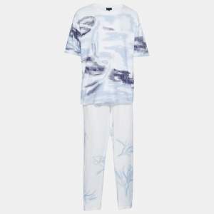Pre Owned Emporio Armani Blue/White Printed Jersey and Cotton Set XL