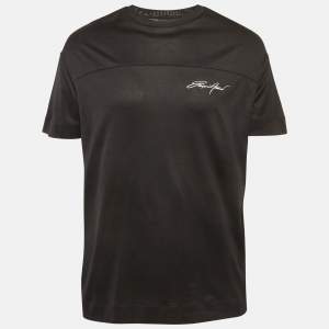 Pre Owned تي شيرت إمبريو أرماني جيرسي مطرز بشعار خمري مقاس ضخم - إكس لارج