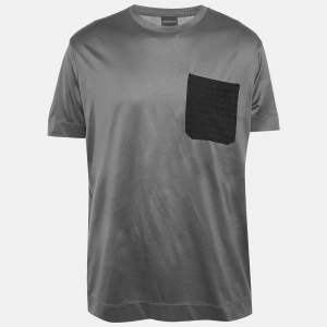 Pre Owned تي شيرت إمبريو أرماني جيرسي مطرز بشعار خمري مقاس ضخم - إكس لارج