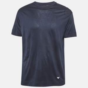 Pre Owned تي شيرت إمبريو أرماني جيرسي مطرز بشعار خمري مقاس ضخم - إكس لارج