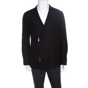 Pre Owned Emporio Armani Black Frayed Trim Wool Jacket XL