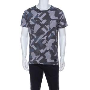 Pre Owned Emporio Armani Grey Camouflage Print Cotton T-Shirt XXL