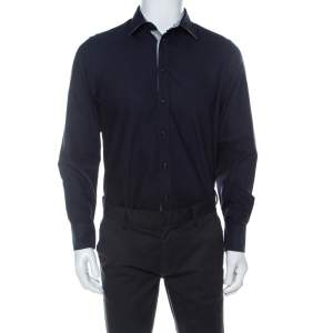 Pre Owned Emporio Armani Navy Blue Cotton Supreme Shirt L