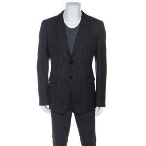 Pre Owned Emporio Armani Black Wool Knit David Line Blazer 3XL