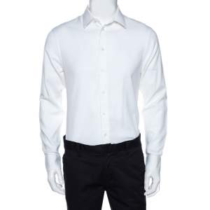 Pre Owned Emporio Armani White Textured Cotton Long Sleeve Shirt L