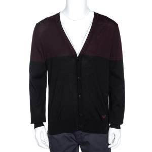 Emporio Armani Bicolor Wool Colorblock Cardigan L 