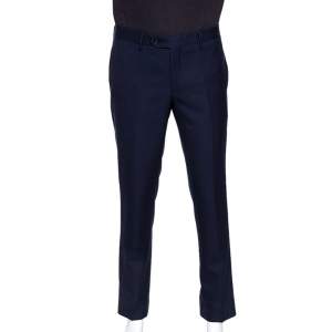Pre Owned Emporio Armani Navy Blue Textured Wool Trousers L