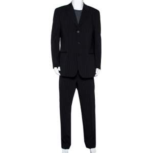 Emporio Armani Black Pin Striped Wool Blend Tailored Suit XXL
