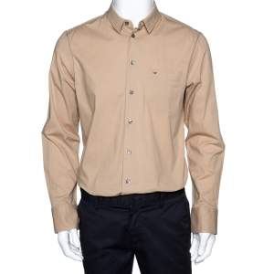Pre Owned Emporio Armani Beige Stretch Cotton Long Sleeve Shirt XL