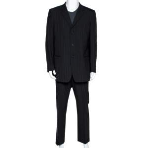 Emporio Armani Black Pinstriped Wool Blend Tailored Suit XXXL