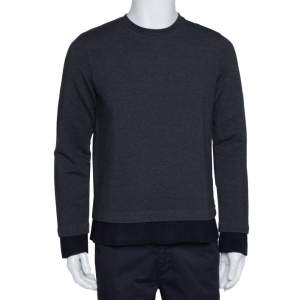 Pre Owned Emporio Armani Charcoal Cotton Knit Rib Trim Detail Crew Neck Sweatshirt L
