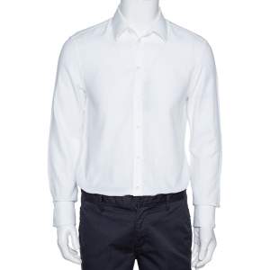 Pre Owned Emporio Armani White Cotton Jacquard Button Front Shirt L
