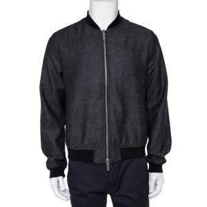 Pre Owned Emporio Armani Black Wool Bomber Jacket L