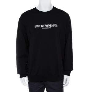 Pre Owned Emporio Armani Black Logo Print Cotton Sweatshirt 3XL