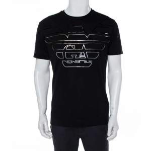Pre Owned Emporio Armani Black Cotton Logo Embossed Crew Neck T-Shirt XL