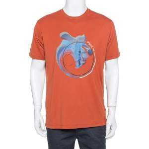 Pre Owned Emporio Armani Burnt Orange Power Printed Cotton T-Shirt XXL