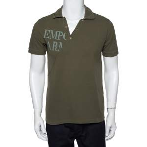 Pre Owned Emporio Armani Khaki Green Cotton Polo T-Shirt L