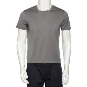 Pre Owned Emporio Armani Grey Cotton Contrast Trim T-Shirt M