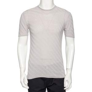 Pre Owned Emporio Armani Grey Patterned Cotton & Silk Knit Fitted T-Shirt M