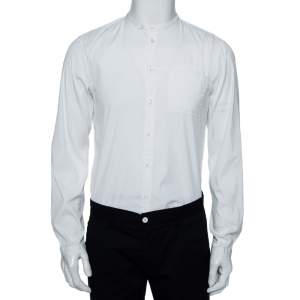 Pre Owned Emporio Armani White Cotton Stand Collar Button Front Shirt M
