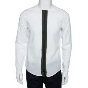 Emporio Armani White Cotton Contrast Trim Zip Front Slim Fit Shirt M
