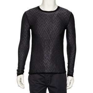 Pre Owned Emporio Armani Black Patterned Knit Long Sleeve T-Shirt L