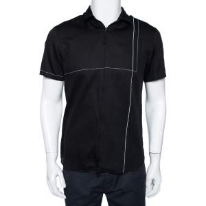 Pre Owned Emporio Armani Black Printed Cotton Button Front Shirt XL