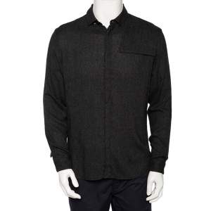 Pre Owned Emporio Armani Charcoal Grey Wool Overlay Detail Button Front Shirt L